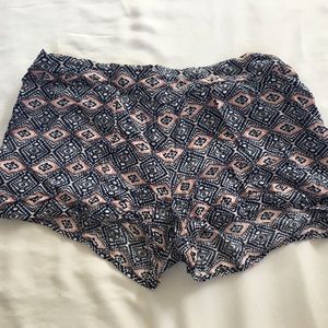 Patterned pink and blue flowy shorts